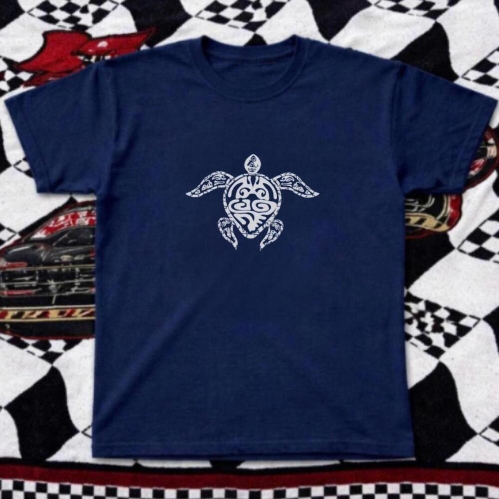 Gildan Men Navy T-Shirt, Navy Blue T-Shirt With White Tribal-Style